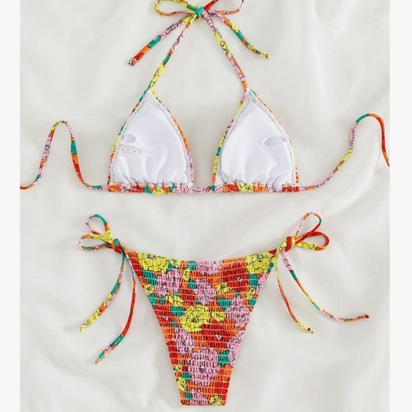 Women’s Floral Print Halter String Thong Bikini Bathing Suit 2 Piece Swimsuit XL - Picture 6 of 7